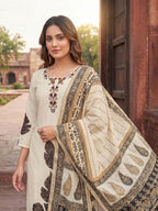 Cream Viscose Floral Embroidered Salwar Suit with Dupatta Ethnic Wear