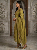 Olive Viscose A-Line Salwar Suit for Women with Delicate Embroidery For Elegant Ethnic Wear