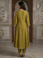 Olive Viscose A-Line Salwar Suit for Women with Delicate Embroidery For Elegant Ethnic Wear