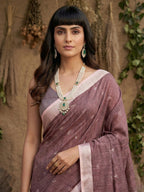 Elegant Purple Linen Saree with Silver Border Lightweight Festive Ethnic Wear