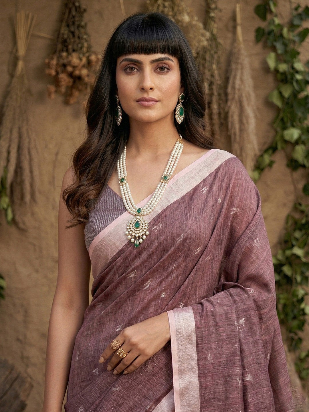 Elegant Purple Linen Saree with Silver Border Lightweight Festive Ethnic Wear