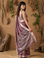Elegant Purple Linen Saree with Silver Border Lightweight Festive Ethnic Wear