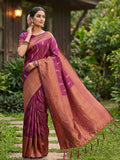 Purple Silk Blend Saree with Elegant Woven Design and Border Classic Ethnic Style
