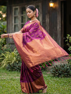 Purple Silk Blend Saree with Elegant Woven Design and Border Classic Ethnic Style