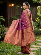 Purple Silk Blend Saree with Elegant Woven Design and Border Classic Ethnic Style