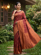 Soft Maroon Silk Blend Saree with Woven Design and Border Comfortable Ethnic Wear