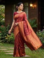 Soft Maroon Silk Blend Saree with Woven Design and Border Comfortable Ethnic Wear