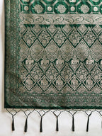 Graceful Green Floral & Elephant Motif Silk Blend Saree With Zari Weaving & Tassels Pallu