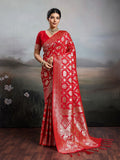 Elegant Red Silk Blend Saree with Zari Woven Elephant Motifs
