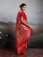 Elegant Red Silk Blend Saree with Zari Woven Elephant Motifs