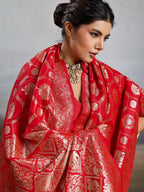 Elegant Red Silk Blend Saree with Zari Woven Elephant Motifs