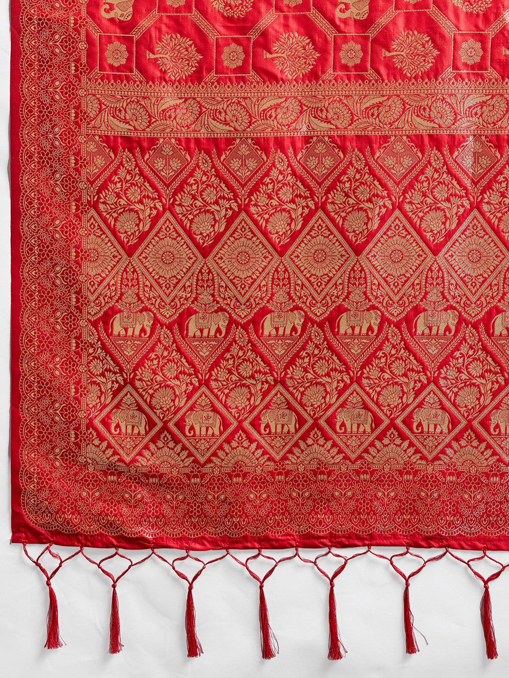 Elegant Red Silk Blend Saree with Zari Woven Elephant Motifs
