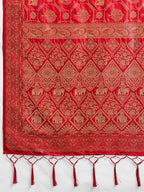 Elegant Red Silk Blend Saree with Zari Woven Elephant Motifs