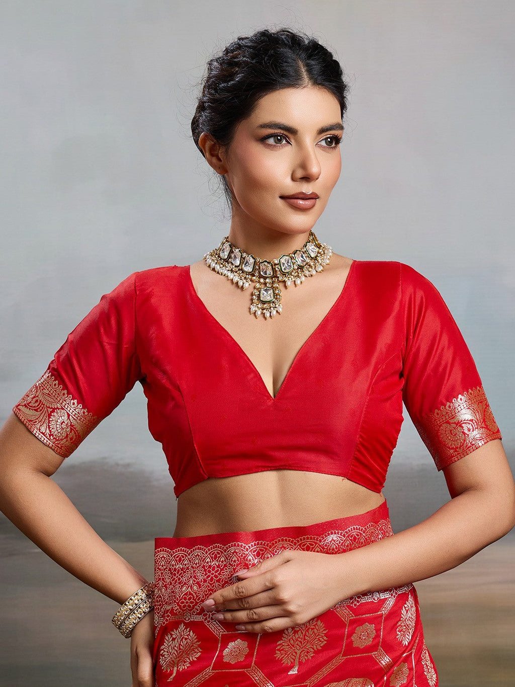 Elegant Red Silk Blend Saree with Zari Woven Elephant Motifs