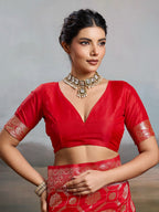 Elegant Red Silk Blend Saree with Zari Woven Elephant Motifs
