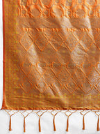 Elegant Orange Floral & Elephant Motif Silk Blend Saree with Zari Work
