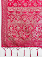 Graceful Rani Pink Floral & Elephant Motif Silk Blend Saree With Zari Weaving & Tassels Pallu