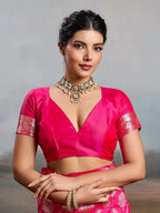Graceful Rani Pink Floral & Elephant Motif Silk Blend Saree With Zari Weaving & Tassels Pallu