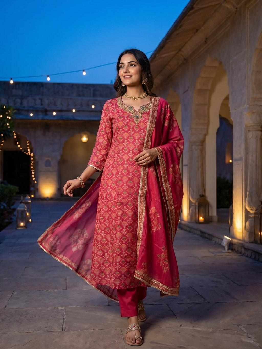 Pink Mul Chanderi Straight Suit Set with Subtle Print Classic Ethnic Look
