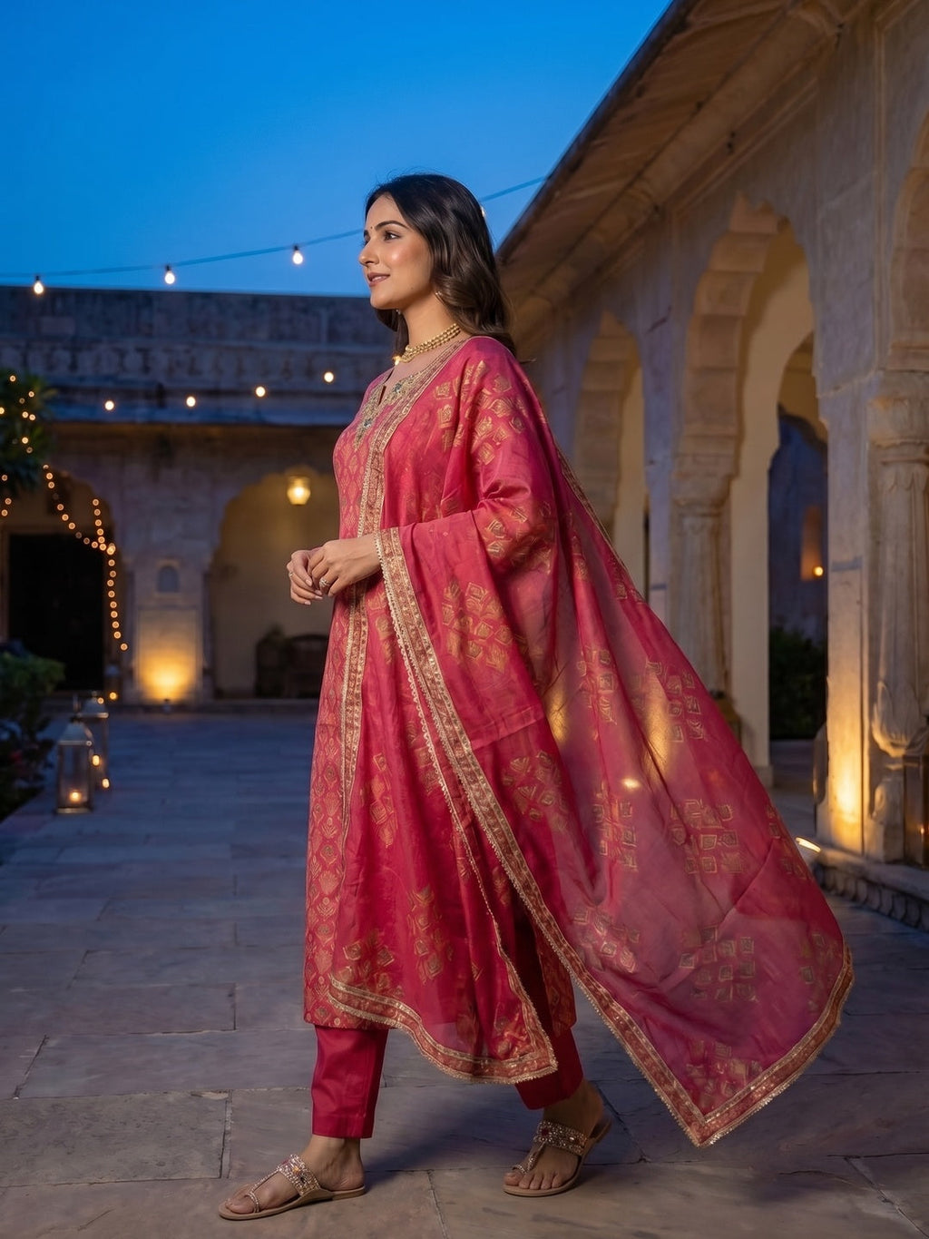 Pink Mul Chanderi Straight Suit Set with Subtle Print Classic Ethnic Look