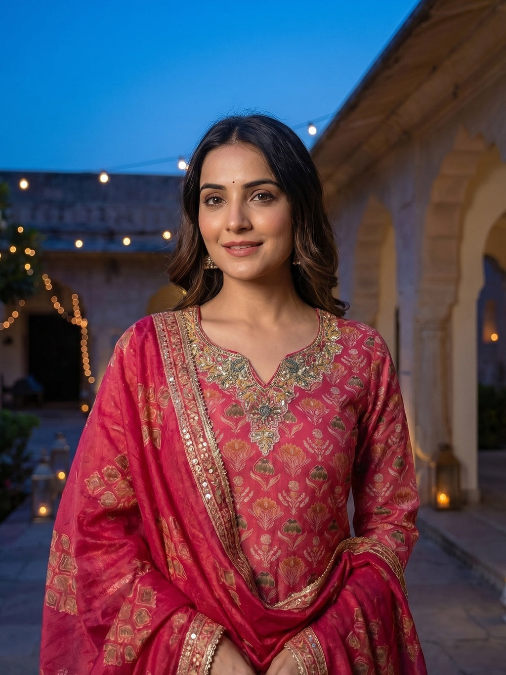 Pink Mul Chanderi Straight Suit Set with Subtle Print Classic Ethnic Look
