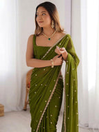 Green Georgette Silk Party Wear Saree with Elegant Sequins Embellishment
