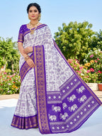 White Dola Silk Saree with Purple Border Lightweight Festive Outfit
