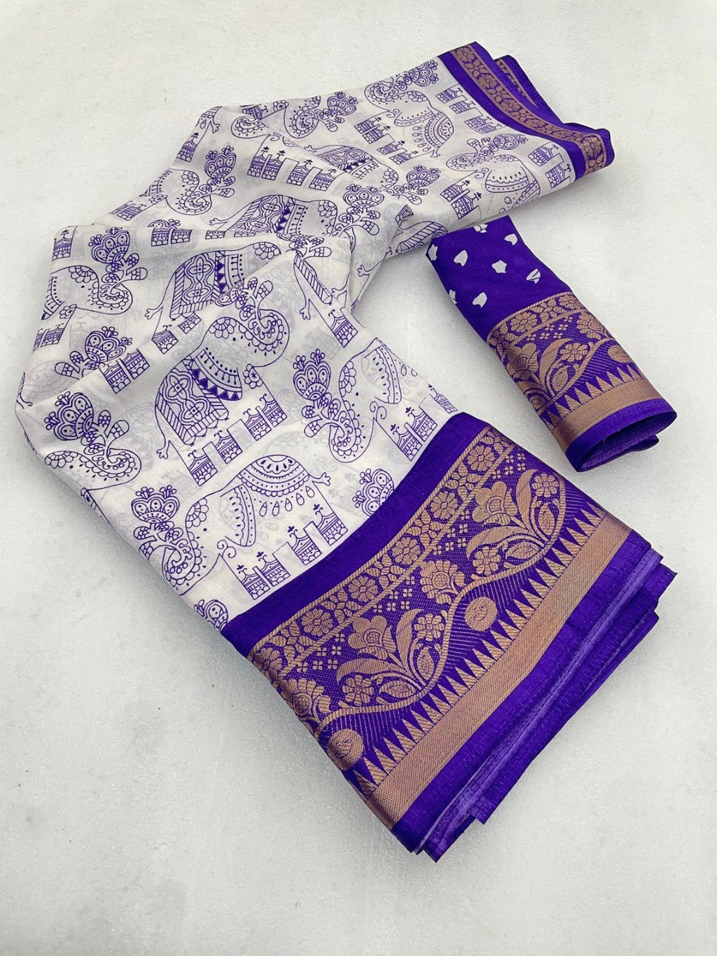 White Dola Silk Saree with Purple Border Lightweight Festive Outfit