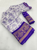 White Dola Silk Saree with Purple Border Lightweight Festive Outfit