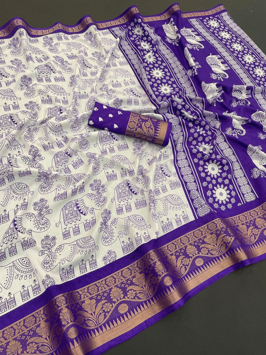 White Dola Silk Saree with Purple Border Lightweight Festive Outfit