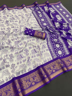 White Dola Silk Saree with Purple Border Lightweight Festive Outfit