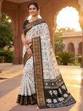 White Dola Silk Saree with Black Border Lightweight Festive Outfit