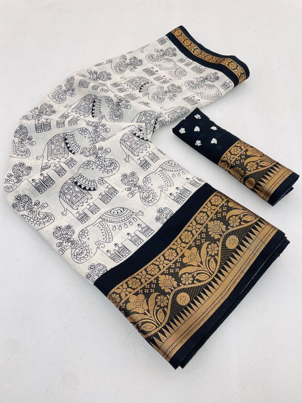 White Dola Silk Saree with Black Border Lightweight Festive Outfit