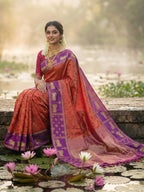 Classic Red Zari Woven Kanjivaram Silk Saree With Detailed Animal Motif Border & Tassel Pallu