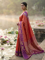 Classic Red Zari Woven Kanjivaram Silk Saree With Detailed Animal Motif Border & Tassel Pallu
