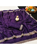 Elegant Purple Organza Satin Silk Saree With Swarovski  Work & Floral Embroidered Border