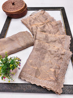 Elegant Chikoo Organza Satin Silk Saree With Swarovski Work & Floral Embroidered Border