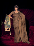 Designer Brown Satin Saree with Subtle Detailing Modern Party Outfit