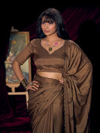 Designer Brown Satin Saree with Subtle Detailing Modern Party Outfit