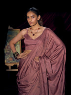 Designer Mauve Satin Saree with Subtle Detailing Modern Party Outfit