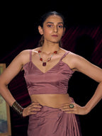 Designer Mauve Satin Saree with Subtle Detailing Modern Party Outfit