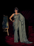 Designer Sage Green Satin Saree with Subtle Detailing Modern Party Outfit