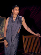 Designer Purple Satin Saree with Subtle Detailing Modern Party Outfit