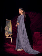 Designer Purple Satin Saree with Subtle Detailing Modern Party Outfit