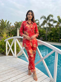 Red Floral Printed Rayon Top Bottom Set Stylish Everyday Ethnic Wear