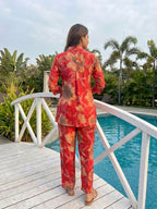 Red Floral Printed Rayon Top Bottom Set Stylish Everyday Ethnic Wear