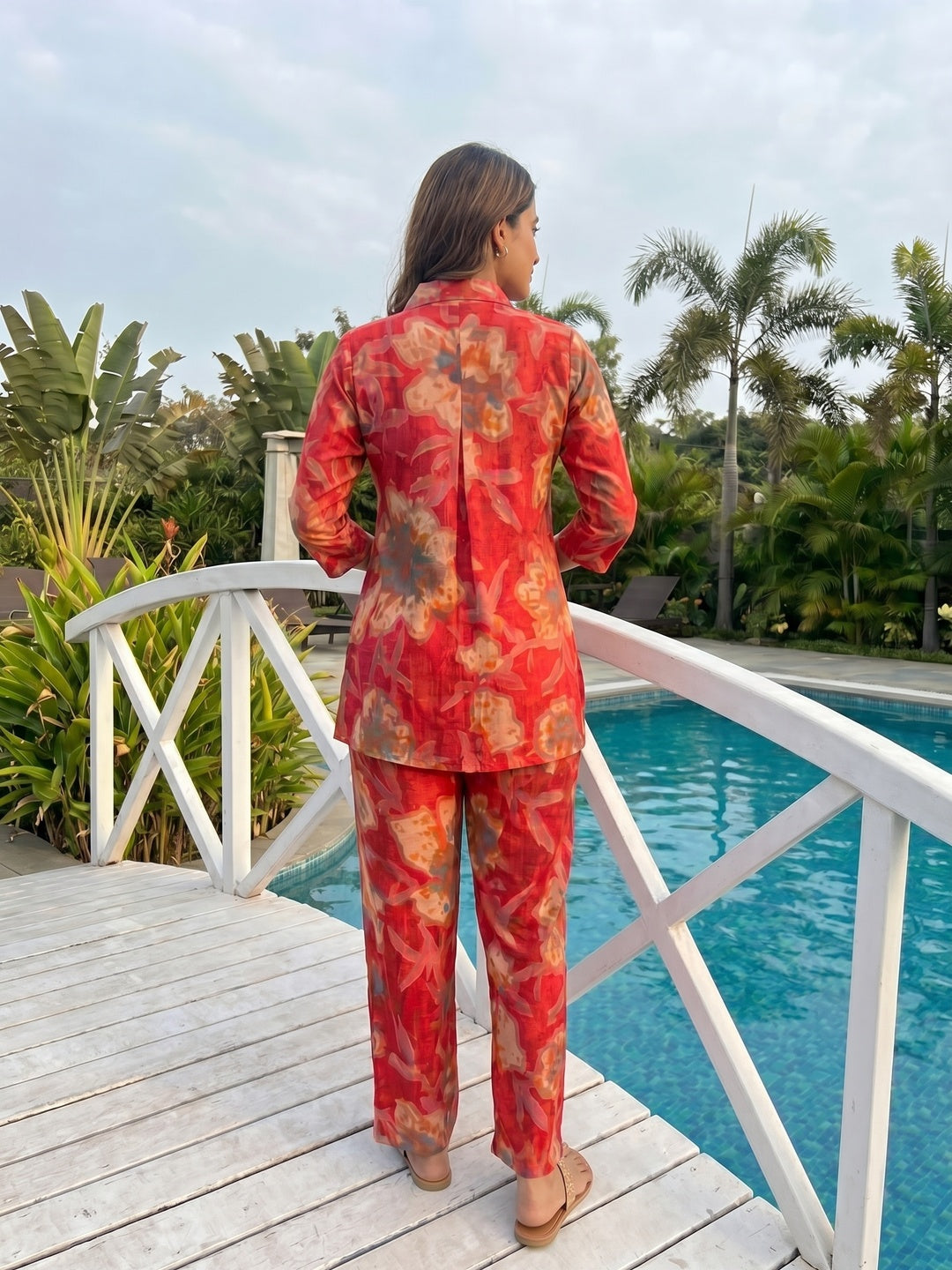Red Floral Printed Rayon Top Bottom Set Stylish Everyday Ethnic Wear