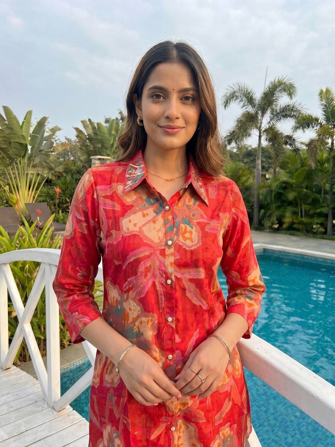 Red Floral Printed Rayon Top Bottom Set Stylish Everyday Ethnic Wear