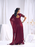 Designer Burgundy Satin Saree with Embellished Blouse Modern Party Outfit