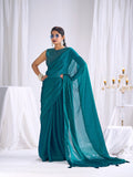 Designer Teal Satin Saree with Embellished Blouse Modern Party Outfit